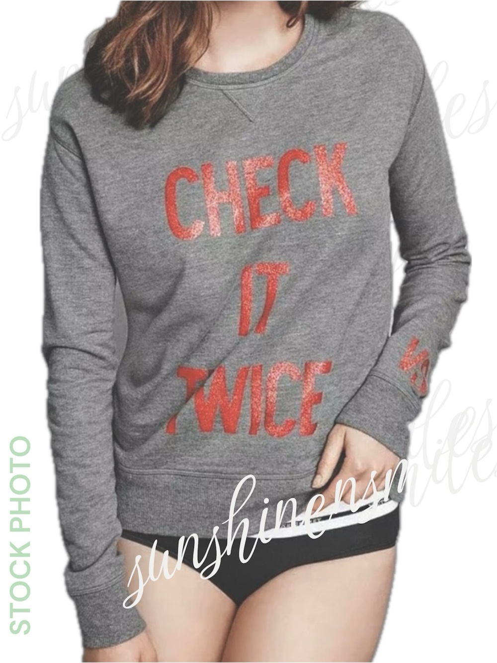 Victoria’s Secret VS🎄Holiday “CHECK IT TWICE” Fleece Crewneck Graphic Sweatshirt